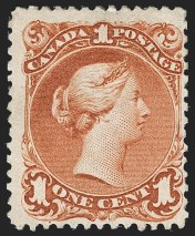 Sale Number 1178, Lot Number 1200, CANADA, 1868, 1c Brown Red, Laid Paper (31; SG 55a)