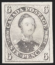 Sale Number 1243, Lot Number 517, CANADA, 1857, 6p Reddish Purple, Very Thick Soft Wove Paper (10; SG 23)