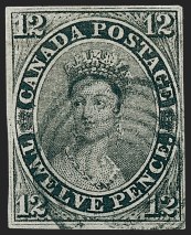 Sale Number 1281, Lot Number 704, CANADA, 1851, 12p Black, Laid Paper (3; SG 4)