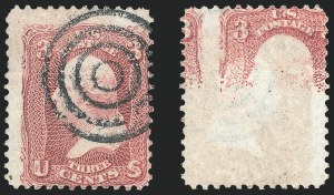 3c Rose, Printed On Both Sides, (Scott 65e)
