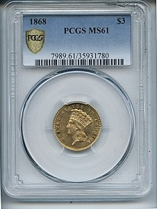 Princess Gold, $3, 1868 - , 7989, Obverse