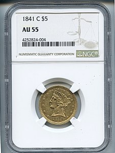 Liberty Half Eagle, $5, 1841 - C, 8203, Obverse
