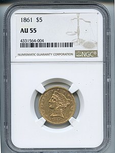 Liberty Half Eagle, $5, 1861 - , 8288, Obverse
