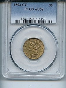Liberty Half Eagle, $5, 1892 - CC, 8380, Obverse