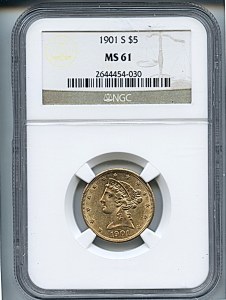 Liberty Half Eagle, $5, 1901 - S, 8404, Obverse