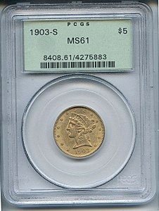 Liberty Half Eagle, $5, 1903 - S, 8408, Obverse