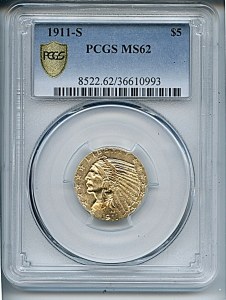 Indian Half Eagle, $5, 1911 - S, 8522, Obverse