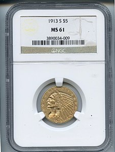 Indian Half Eagle, $5, 1913 - S, 8526, Obverse