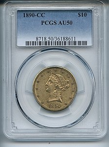 Liberty Eagle, $10, 1890 - CC, 8718, Obverse