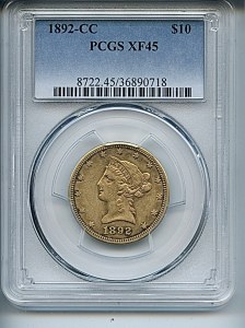 Liberty Eagle, $10, 1892 - CC, 8722, Obverse