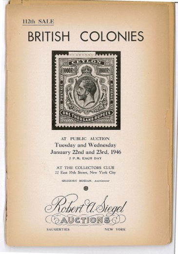 Catalog Cover Sale no. 112 — Siegel Auction Galleries