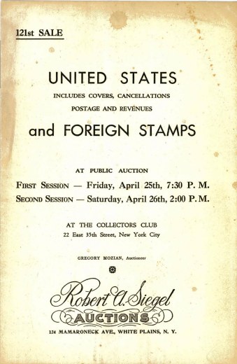 Catalog Cover Sale no. 121 — Siegel Auction Galleries