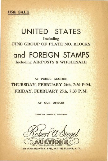 Catalog Cover Sale no. 135 — Siegel Auction Galleries