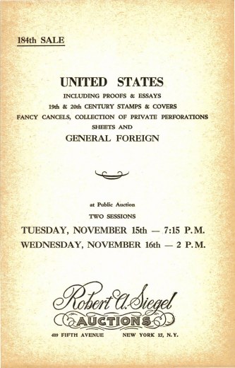 Catalog Cover Sale no. 184 — Siegel Auction Galleries