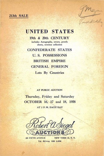 Catalog Cover Sale no. 213 — Siegel Auction Galleries