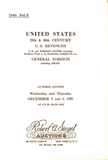 Catalog Cover Sale no. 214 — Siegel Auction Galleries