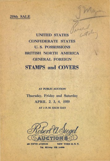 Catalog Cover Sale no. 218 — Siegel Auction Galleries