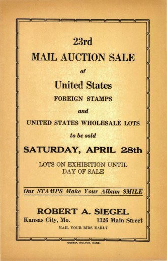 Catalog Cover Sale no. 23 — Siegel Auction Galleries