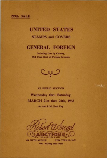 Catalog Cover Sale no. 249 — Siegel Auction Galleries