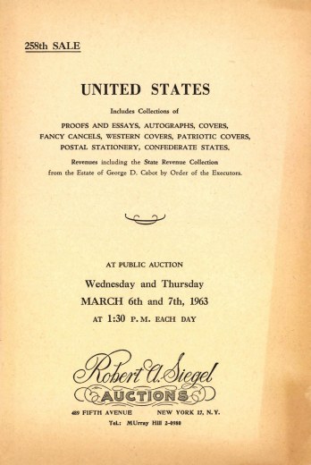 Catalog Cover Sale no. 258 — Siegel Auction Galleries