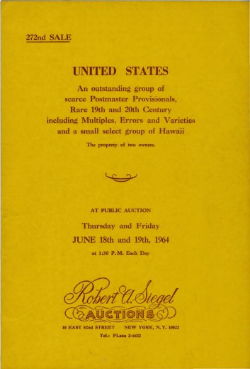 Catalog Cover Sale no. 272 — Siegel Auction Galleries