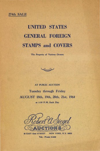 Catalog Cover Sale no. 274 — Siegel Auction Galleries