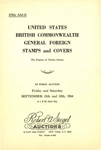 Catalog Cover Sale no. 275 — Siegel Auction Galleries