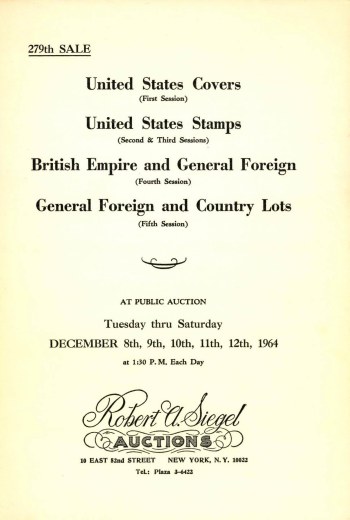 Catalog Cover Sale no. 279 — Siegel Auction Galleries
