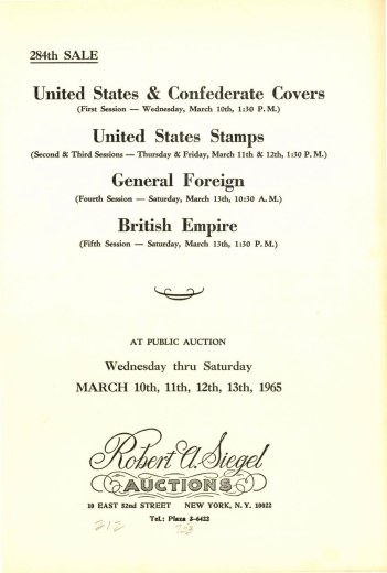 Catalog Cover Sale no. 284 — Siegel Auction Galleries