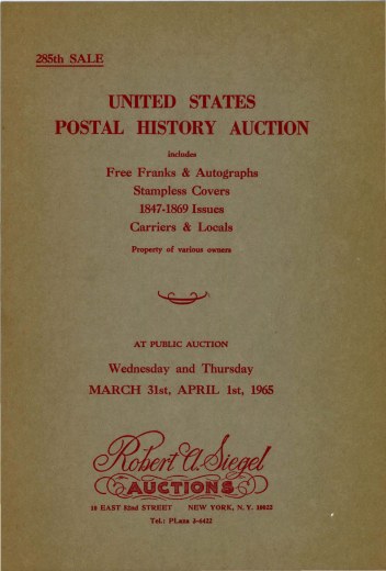 Catalog Cover Sale no. 285 — Siegel Auction Galleries