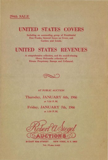 Catalog Cover Sale no. 294 — Siegel Auction Galleries