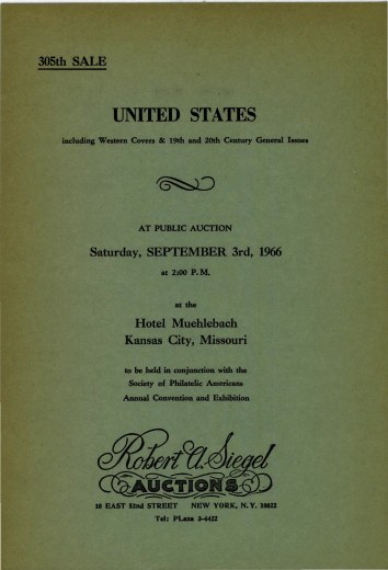 Catalog Cover Sale no. 305 — Siegel Auction Galleries
