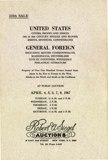 Catalog Cover Sale no. 315 — Siegel Auction Galleries