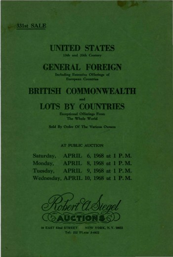 Catalog Cover Sale no. 331 — Siegel Auction Galleries