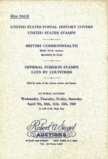 Catalog Cover Sale no. 351 — Siegel Auction Galleries