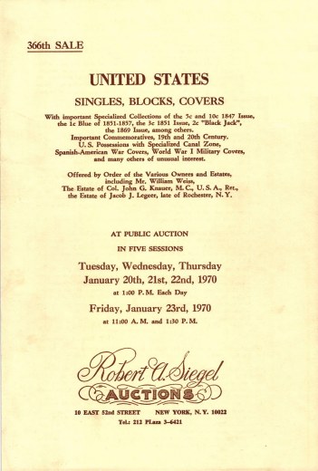 Catalog Cover Sale no. 366 — Siegel Auction Galleries