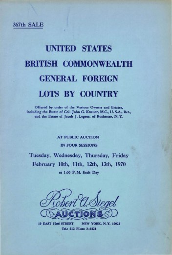 Catalog Cover Sale no. 367 — Siegel Auction Galleries