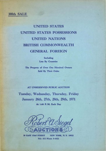 Catalog Cover Sale no. 388 — Siegel Auction Galleries