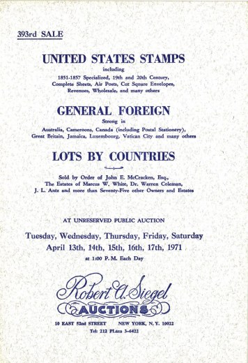 Catalog Cover Sale no. 393 — Siegel Auction Galleries