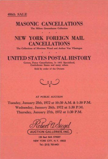 Catalog Cover Sale no. 406 — Siegel Auction Galleries