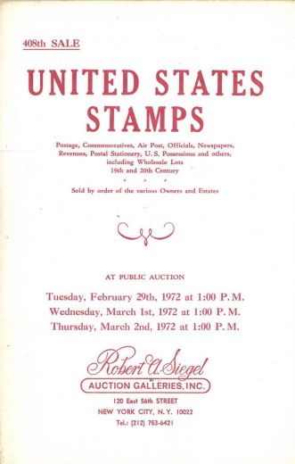 Catalog Cover Sale no. 408 — Siegel Auction Galleries