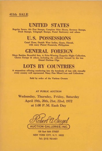 Catalog Cover Sale no. 411 — Siegel Auction Galleries