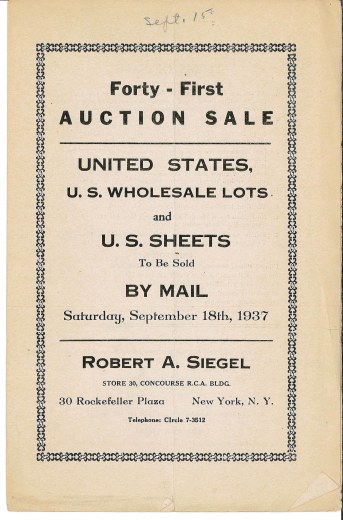 Catalog Cover Sale no. 41 — Siegel Auction Galleries