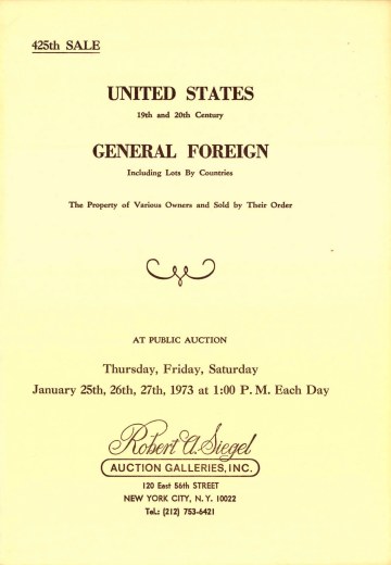 Catalog Cover Sale no. 425 — Siegel Auction Galleries