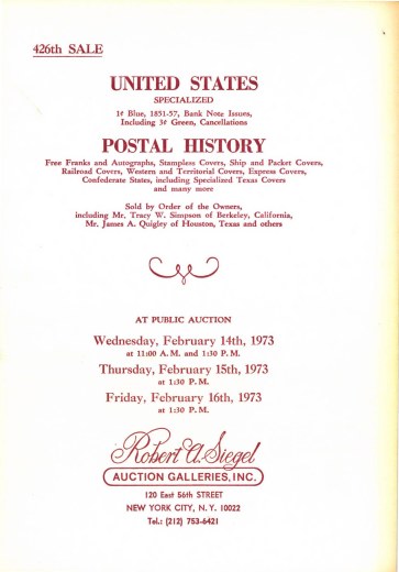 Catalog Cover Sale no. 426 — Siegel Auction Galleries