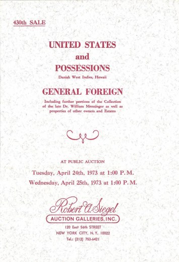 Catalog Cover Sale no. 430 — Siegel Auction Galleries