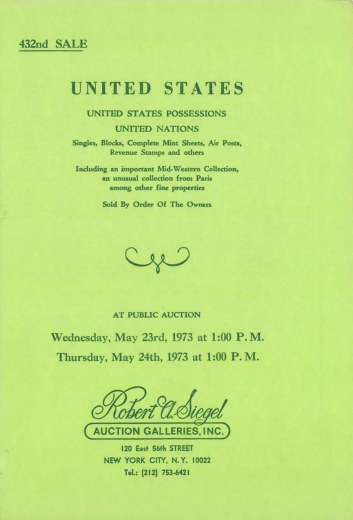 Catalog Cover Sale no. 432 — Siegel Auction Galleries