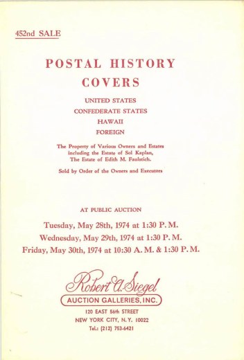 Catalog Cover Sale no. 452 — Siegel Auction Galleries