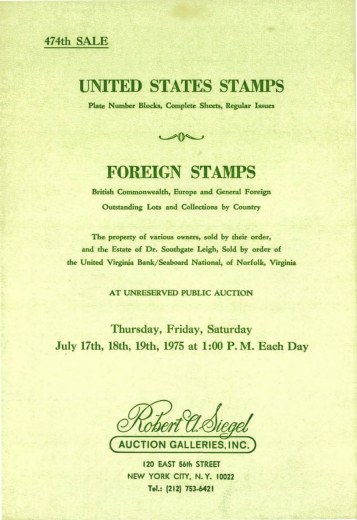 Catalog Cover Sale no. 474 — Siegel Auction Galleries