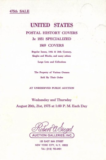 Catalog Cover Sale no. 475 — Siegel Auction Galleries